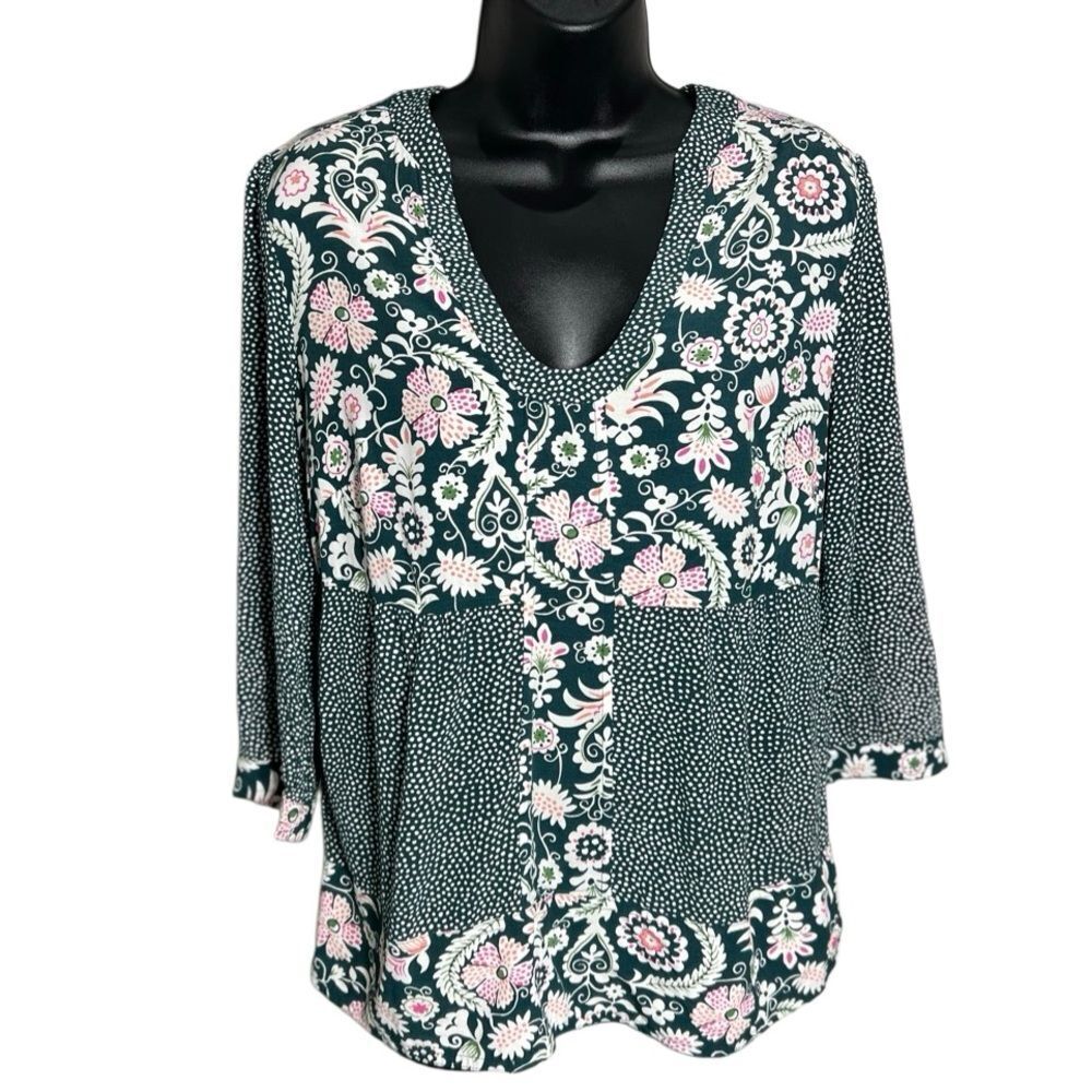 Boden Mollie Top Tunic Green mixed floral and polka dot Size 8